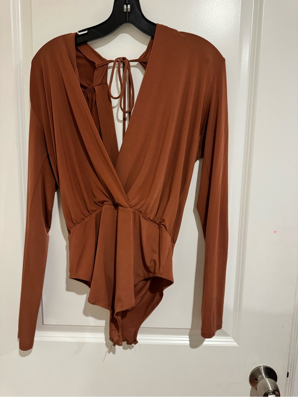 BCBGeneration Rust Brown Wrap-Front Long Sleeve Bodysuit